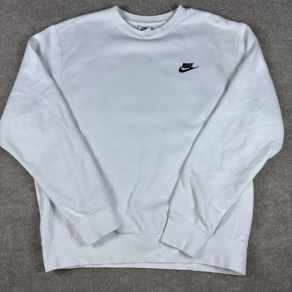 Nike Sportswear‎ Club Crewneck Sweatshirt Mens Medium White Embroidered Swoosh